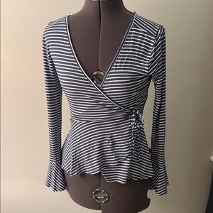 Good Luck Gem Blue and White Striped Peplum Blouse